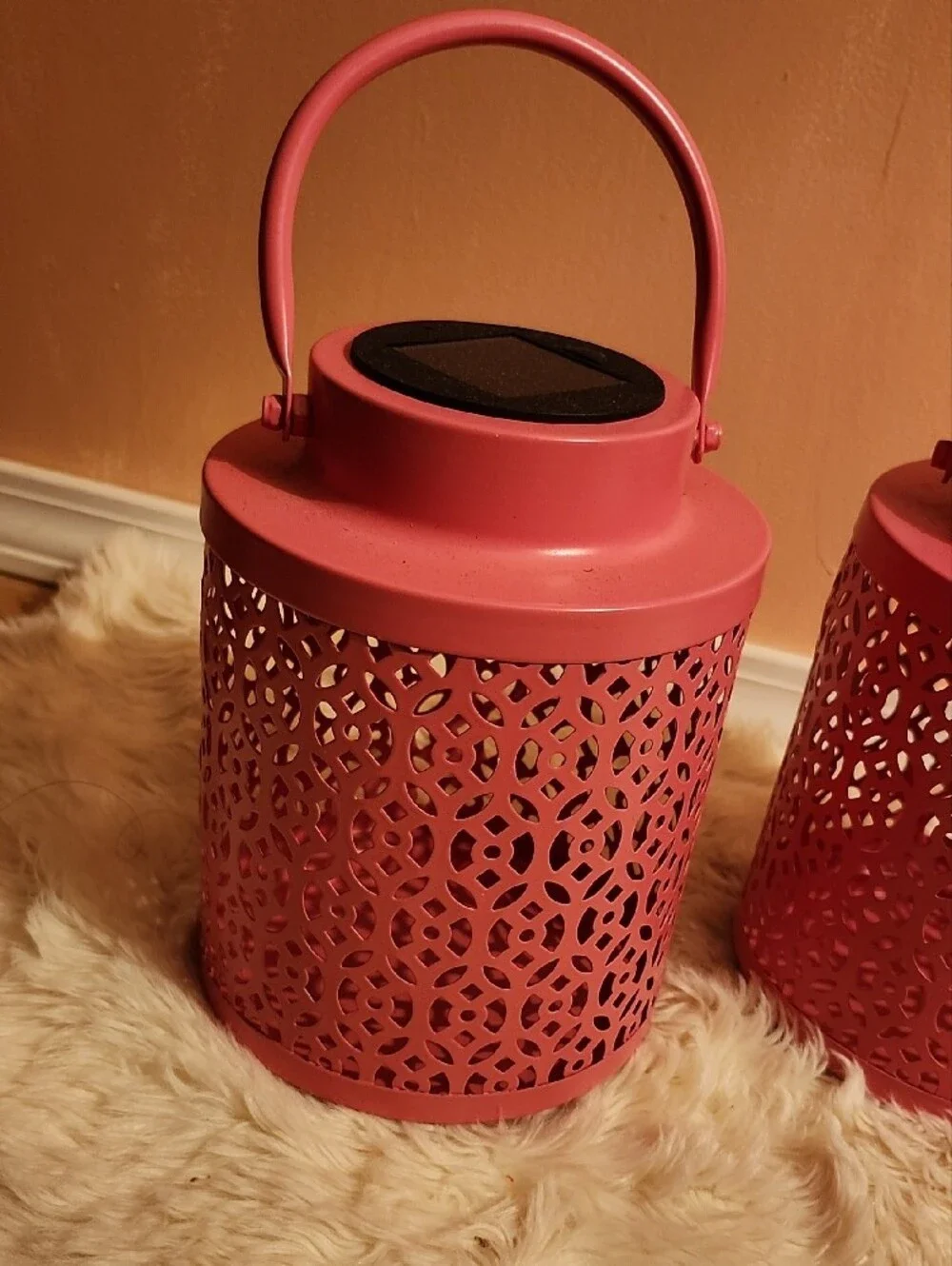 Kirklands Home Pink Decorative Solar Lantern with Handle